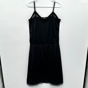 Vintage‎ Black Midi Slip Dress 39" Bust L XL Silky Stretch Adjustable Whimsigoth